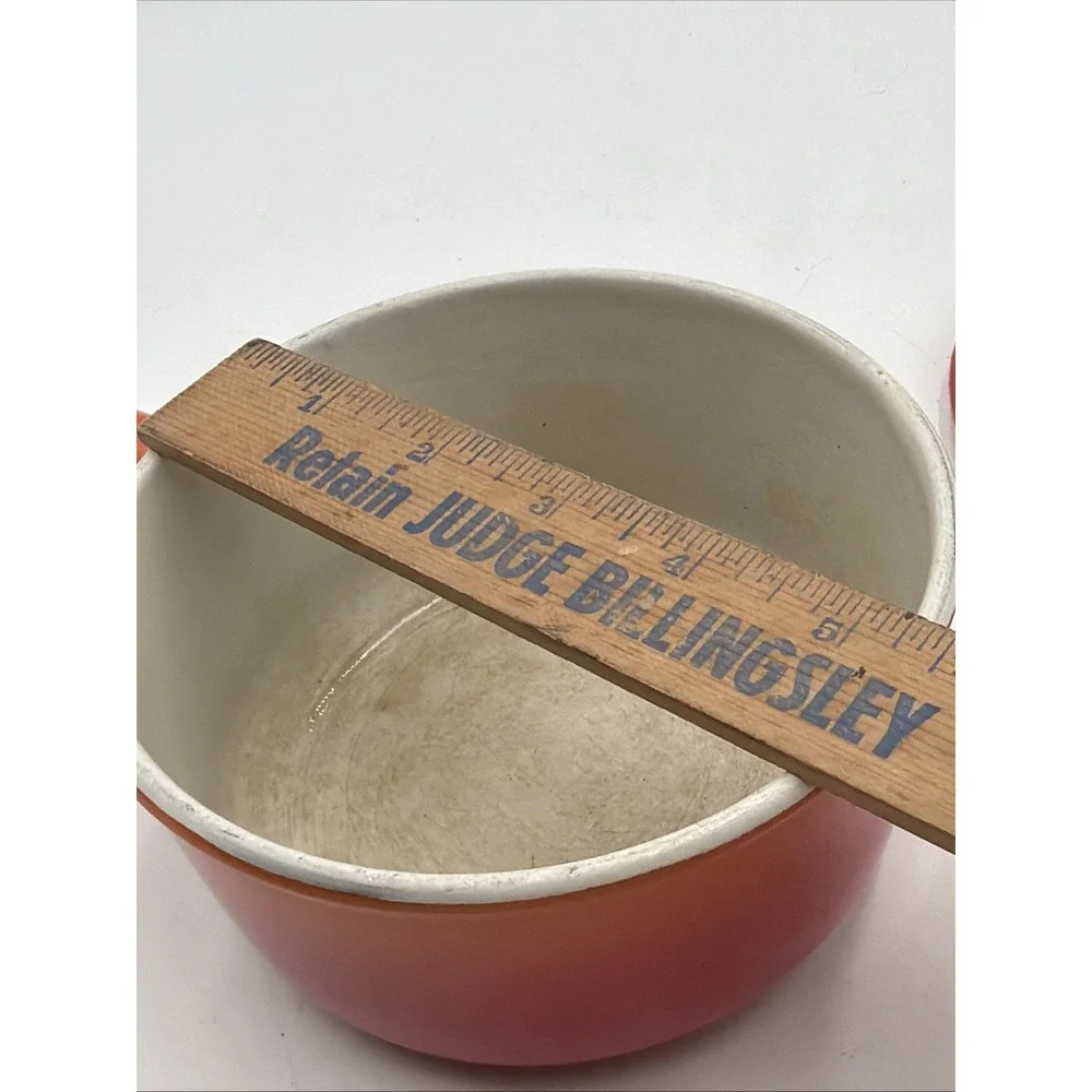 Vintage Descoware 7-A 14 Enameled Cast Iron 3.5 Cups Saucepan Pot W/Lid Orange